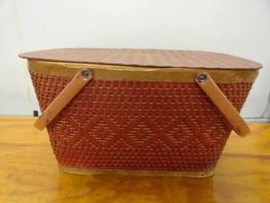 lot 63204 image: Vintage Red-Man Wicker Picnic Basket