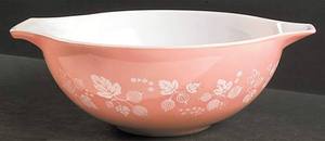 lot 63145 image: vintage Pyrex Pink Gooseberry pattern Cinderella mixing bowl