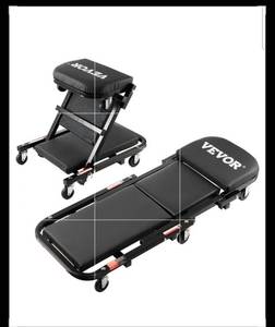 lot 16921 image: VEVOR Foldable Z Garage Creeper, 40 in, 450 lbs Load Capacity Rolling Folding Mechanic Creeper Stool, with 6 Universal Wheels Padded Seat Steel Frame, Lay Down or Sit Chair for Garage Shop or Home - Retail $58
