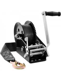 lot 16925 image: VEVOR Hand Winch, 3500 lbs Pulling Capacity, Boat Trailer Winch Heavy Duty Rope Crank with 33 ft Polyester Strap and Two-Way Ratchet, Manual Operated Hand Crank Winch for Trailer, Boat or ATV Towing - Retail $45