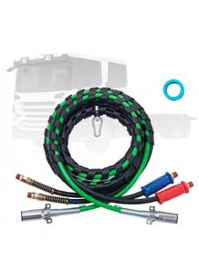 lot 16940 image: VEVOR 15FT Semi Truck Air Lines Kit, 3-in-1 Air Hoses & ABS Power Line for Semi Truck Trailer Tractor, 7-Way Plug Electrical Cord Cable and Rubber Air Lines Hose Assembly Kit with Hook & Teflon Tape - Retail $80