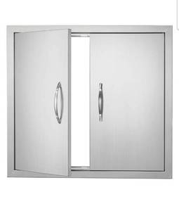 lot 17906 image: VEVOR BBQ Access Door, 26W x 24H Inch Double Outdoor Kitchen Door, Stainless Steel Flush Mount Door, Wall Vertical Door with Handles, for BBQ Island, Grilling Station, Outside Cabinet - Retail $72