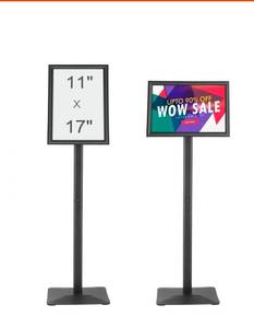 lot 17921 image: VEVOR Pedestal Sign Holder, 11 x 17 Inch Vertical and Horizontal Adjustable Poster Stand, Heavy-Duty Floor Standing Sign Holder with Metal Base for Display, Advertisement, and Outdoor, Black - Retail $0