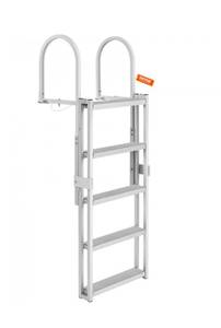 lot 17925 image: VEVOR Dock Ladder, Retractable 5 Steps, 350 lbs Load Capacity, Aluminum Alloy Pontoon Boat Ladder with 66.9-78.9 Adjustable Height, 4 Wide Step & Mat, for ShipLakePoolMarine Boarding - Retail $158