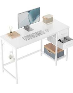 lot 17935 image: CubiCubi Computer Desk with 2 Drawers, 47 Inch Small Home Office Desk Study Writing Table, Pure White - Retail $89