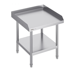 lot 17954 image: VEVOR Stainless Steel Work Table, 24 x 24 x 26 Inch Commercial Food Prep Worktable, 3-Sided Backsplash Heavy Duty Prep Worktable, Metal Work Table with Adjustable Height for Restaurant Home Hotel - Retail $79