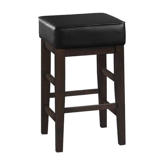 lot 63001 image: Benjara 26 in. Black and Espresso Brown Backless Wood Frame Bar Stool with Faux Leather Seat