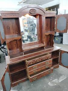 lot 60904 image: Vintage Wooden Dresser With Lighted Hutch