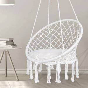 lot 60917 image: HFKJ Hammock Chair Hanging Rope Swing with Hardware and Cushion, Handmade Knitted Mesh Hanging Chair with Macrame for Bedroom Patio Yard Garden, Max 330 Lbs��