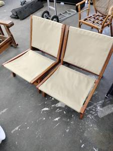 lot 60930 image: Set of 2 Teak Wood Low Sling Chairs
