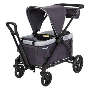 lot 60956 image: Baby Trend Expedition 2 in 1 PushPull Stroller Wagon w Canopy, Choose Between Car Seat Adapter or Built In Seating for 2 Children, Liberty Midnight