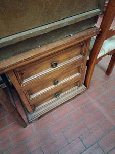 lot 60976 image: three-drawer rustic wood nightstand