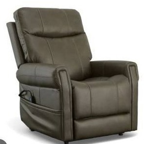 lot 17849 image: Jenkins Driftwood Fabric Power Lift Recliner with Right-Hand Control & Power Headrest - Retail $2216