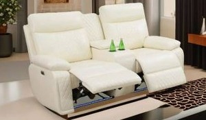 lot 17868 image: Nova Power Off-White Breathable Semi Pu Leather Living Room Recliner Intelligent Loveseat With Led - Retail $979