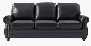 lot 17881 image: Gerardo 85.5 Genuine Leather Traditional Rolled Arms Sofa With Nailhead Trims, Navy - Retail $3,729