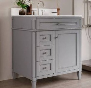 lot 17905 image: 30 Fully Assembled Single Bathroom Vanity with Backsplash, 2 Colors Available White  Light Gray - Retail $740