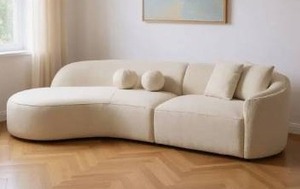 lot 17871 image: Modular Curved Two Piece Sofa and Chaise Sectional, IvoryCream- Retail $2801