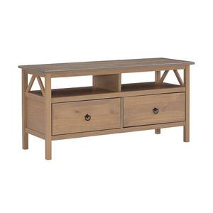 lot 17892 image: Linon 44 Titian Transitional Solid Wood Media Cabinet 2 Drawer Rustic TV Stand for TVs up to 40 Driftwood  Pine Frame, Fixed Shelves