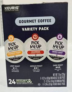 lot 702 image: Keurig Pick Me Up Provisions Gourmet Coffee K-Cup Variety Pack 24 Count