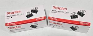 lot 709 image: Staples Medium Black Binder Clips 12-Count Box ST32003 - 2 Pack