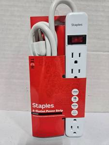 lot 744 image: Staples 6-Outlet Power Strip 6 ft Cord 15 Amp 1875W 125V