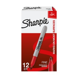 lot 761 image: Sharpie Permanent Markers  Fine Point  Red  12 Count