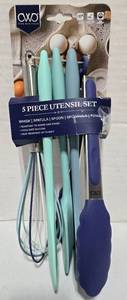 lot 789 image: CWC Cook With Color 5 Piece Utensil Set Whisk Spatula Spoon Spoonula and Tongs