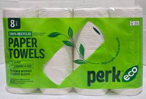 lot 803 image: Perk Eco 100% Recycled Paper Towels 2-Ply Choose-A-Size 8 Rolls