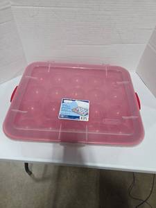 lot 807 image: Sterilite Hard Plastic 20 Christmas Ornament Storage Case Box Red Stackable. Pre-owned
