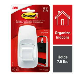 lot 844 image: Command Jumbo Hook  White  1 Hook  2 Strips (Holds 7.5 lb)