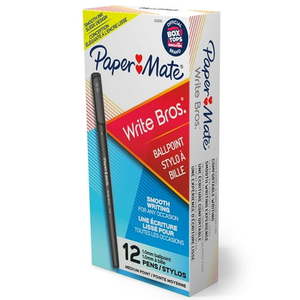 lot 847 image: Paper Mate Ballpoint Pens  Write Bros. Black Ink Pens  Medium Point (1.0mm)  12 Count