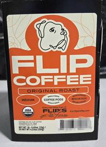 lot 854 image: FLIP COFFEE Single Serve Coffee Pods 10 pack.  USDA Organic Medium Roast.  Flips coffee helps support Rescue Dog Rehabilitation.