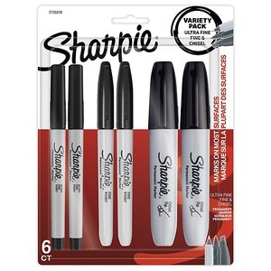 lot 864 image: Sharpie Permanent Markers  Multi-Tip Pack  FineUltra FineChisel Tip  Black  6 Count