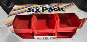 lot 872 image: Akro-Mils Six Pack Model Storage Bins Hang or Stack Red