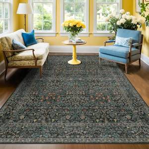 lot 6311 image: Dark Green Floral Bedroom Rug & Vintage Forest Washable Mat (3x12, Non-Slip)