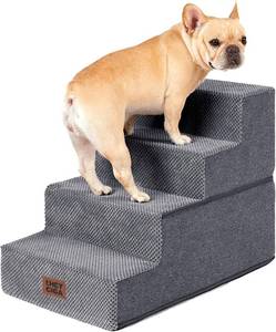 lot 6317 image: EHEYCIGA 4-Step Dog Stairs for Bed 18 H, Non-Slip Indoor Pet Steps, Grey