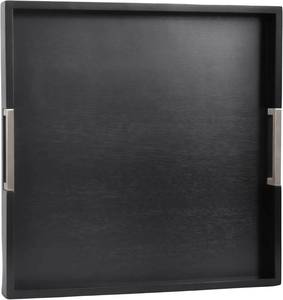 lot 6318 image: Joy&Grace Large Square Ottoman Tray with Handles, 20x20x2 in, Black