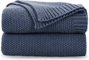 lot 6321 image: CozeCube Blue Throw Blanket for Couch, Soft Cable Knit, 60x80, Dusty Blue