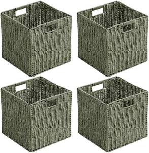 lot 6322 image: Handwoven Paper Cube Baskets with Handles   Set of 4 (Green, 13)