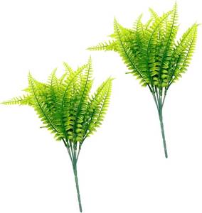 lot 6326 image: Artificial Grass Fern, 7-Branch Fake Plant, PP Material, Shelf Decor, 2-Pack