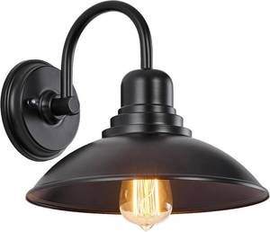 lot 6332 image: Black Gooseneck Barn Light - Farmhouse Exterior Wall Sconce, E26 Socket