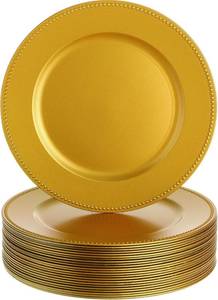 lot 6335 image: Dandat 50-Pack 13-Inch Plastic Charger Plates, Beaded Rim, Gold