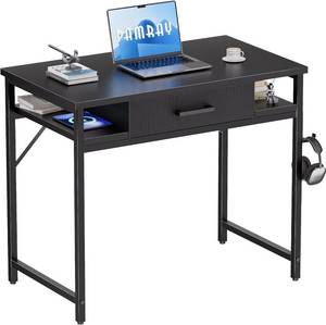 lot 6338 image: PAMRAY Small Computer Desk 81.3 cm with Drawer and Tag, Black