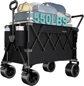 lot 6343 image: SUNNYFEEL Push & Pull Wagon Foldable 500LBS Cart with Push Handle, Black