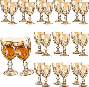 lot 6347 image: 24 Pcs Vintage Wine Glasses, 10 oz Colored Glass Goblets, Amber Set of 24