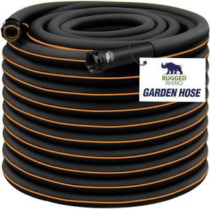 Rugged Rhino 50ft x 5/8in Garden Hose, Heavy-Duty, 4-Layer, Black/Orange