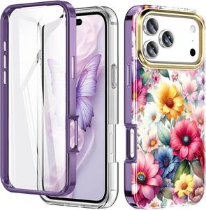 lot 6400 image: Flower Case for iPhone 17 Pro Max 6.9 inch, Built-in Screen Protector, TPU
