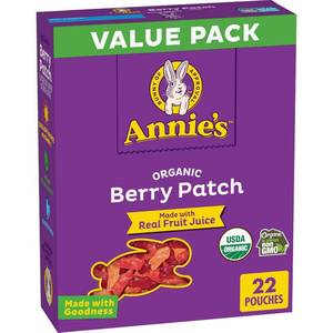 lot 6469 image: Annies Organic Berry Patch Bunny Fruit Snacks, Gluten Free, 22 Pouches