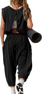 lot 6497 image: Womens Athletic Jumpsuit, Sleeveless Open-Back Yoga Romper with Pockets - XS