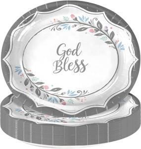 lot 6504 image: God Bless Baptism Plates - Oval Paper Plates for First Communion Christening